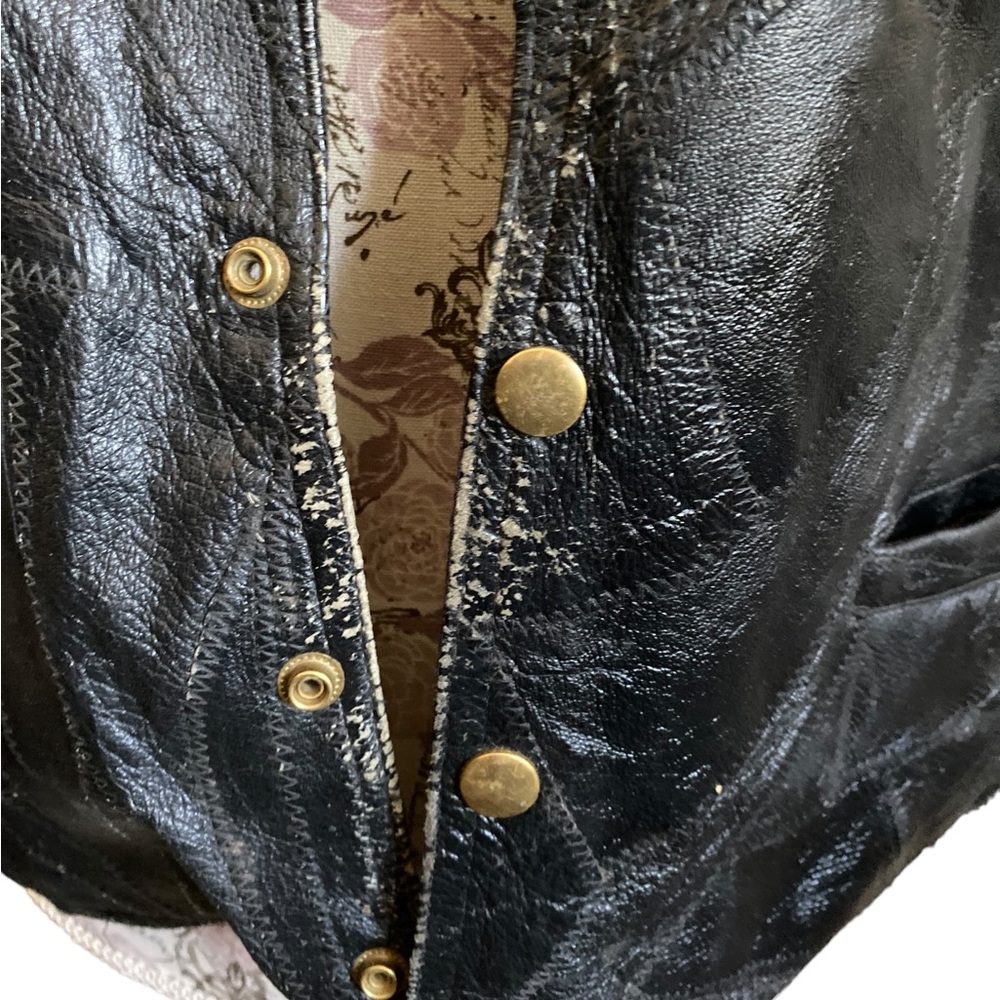 Vintage 80s Mens Patchwork Black Leather Motorcycle Vest Unisex - Picture 9 of 9